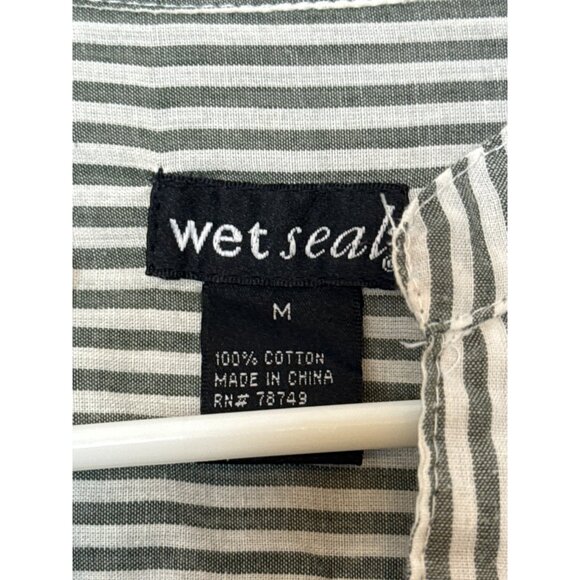 Wet Seal‎ Y2K 100% Cotton 3/4 Sleeve Tie Back Button Front Striped Blouse Gray M - Picture 4 of 6